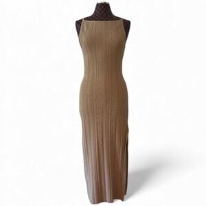 Abercrombie & Fitch Ribbed Sweater Maxi Cami Slip Dress Size Large Tan Shift Y2K